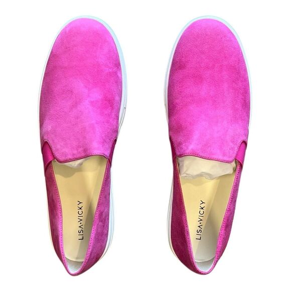 Lisa Vicky Raspberry Pink Suede Gift Platform Slip On Sneakers 8 - Picture 2 of 4